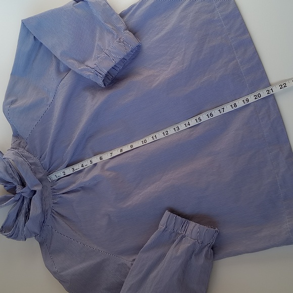 Thomas Mason for J. Crew Back Tie Mock Neck Blue Stripe Long Sleeve Shirt 12 - Picture 10 of 10